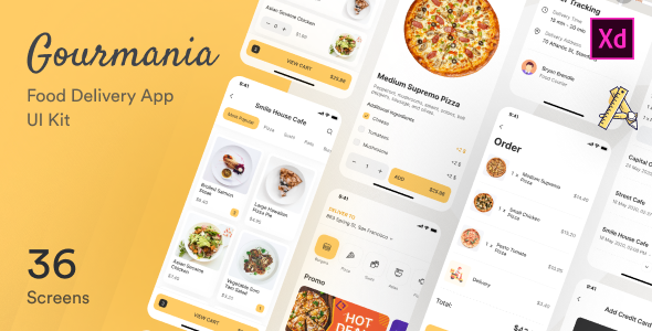 Gourmania – Food Delivery App UI Kit Adobe XD Template