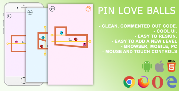 Pin Love Balls. Mobile, Html5 Game .C3P (Construct 3)