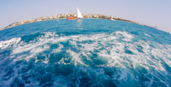 Boat In Bosphorus Wide Angle