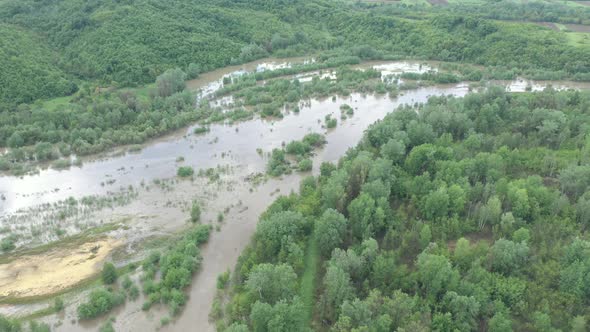 Floods after heavy raining  from above 4K aerial video