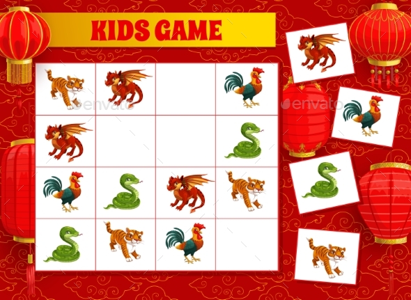 Child Riddle Rebus with Chinese New Year Animals