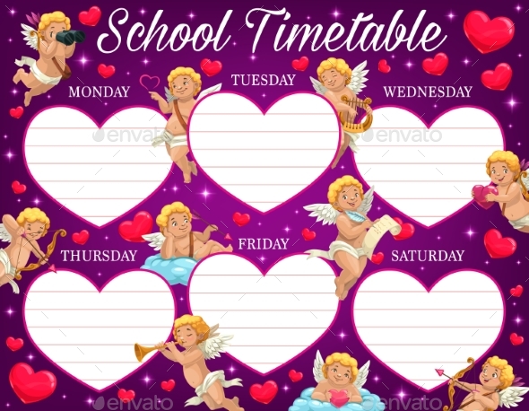 Saint Valentine Day School Timetable with Amours