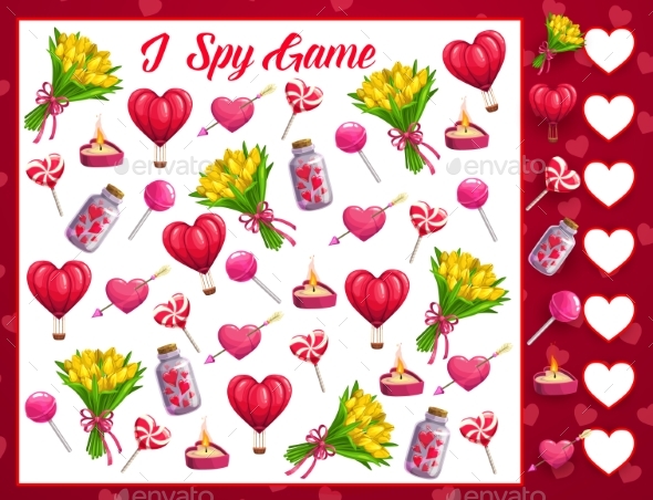 Saint Valentine Day I Spy Math Game for Children