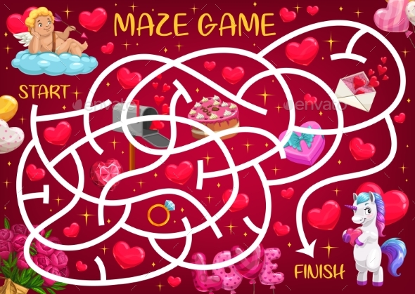 Saint Valentine Day Holiday Maze for Kids Vector