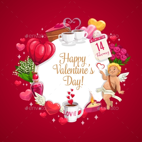 Cupid Hearts and Valentines Day Holiday Flowers