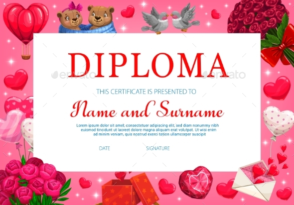 Kids Saint Valentine Holiday Diploma Certificate