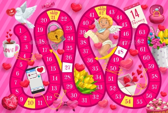 Kids Saint Valentine Day Boardgame Vector Template