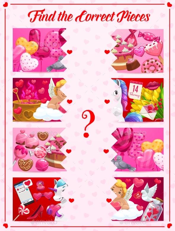 Saint Valentine Day Find Correct Piece Puzzle Game