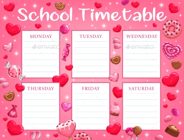 Kids Valentine Day School Timetable with Candies