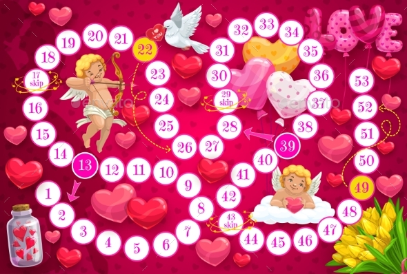 Saint Valentine Day Child Board Game Template