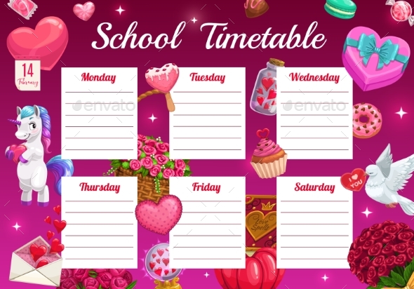 Saint Valentine Day Kids School Timetable Template