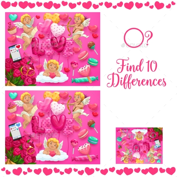 Saint Valentine Day Find Ten Differences Puzzle