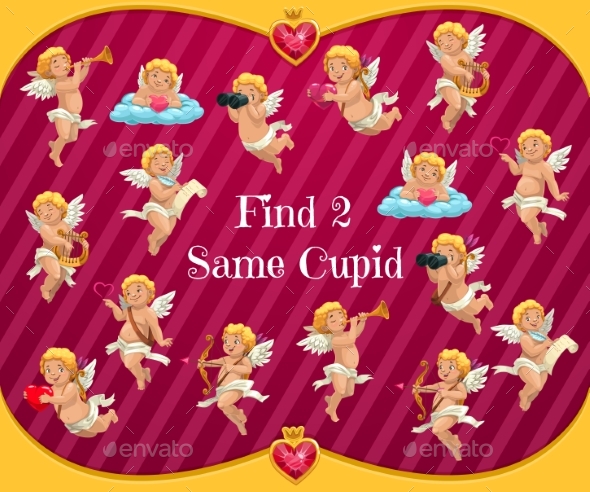 Kids Saint Valentine Day Puzzle Game with Cupids
