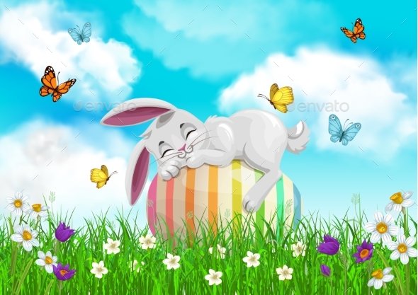 Easter Bunny Sleeping on Egg Religion Holiday