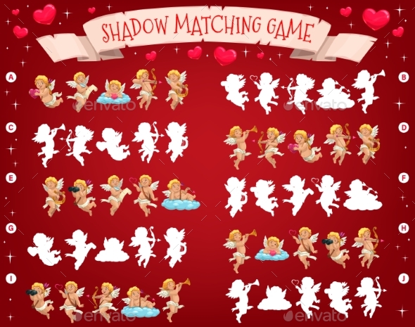 Saint Valentine Day Shadow Matching Puzzle for Kid