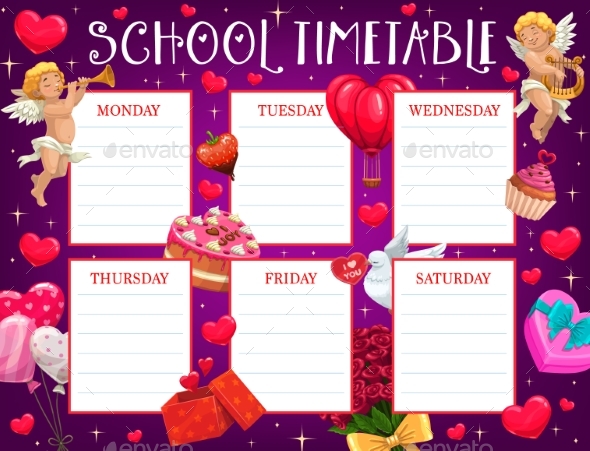Valentines Day School Timetable Vector Template