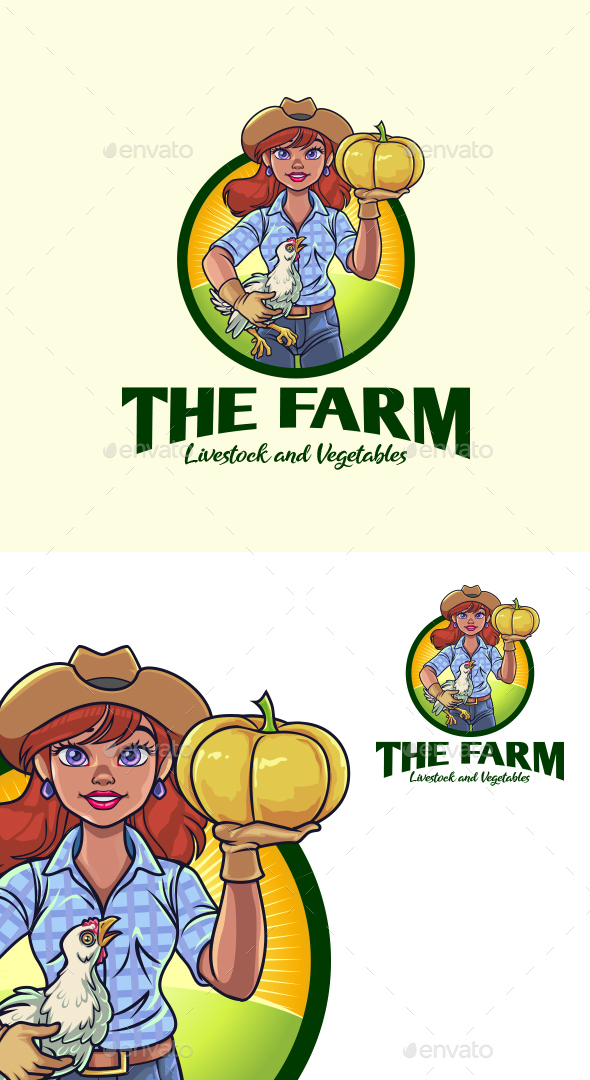 Girl Farmer Character Mascot Logo