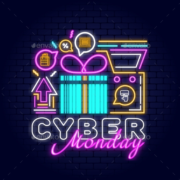 Cyber Monday Concept Banner in Fashionable Neon