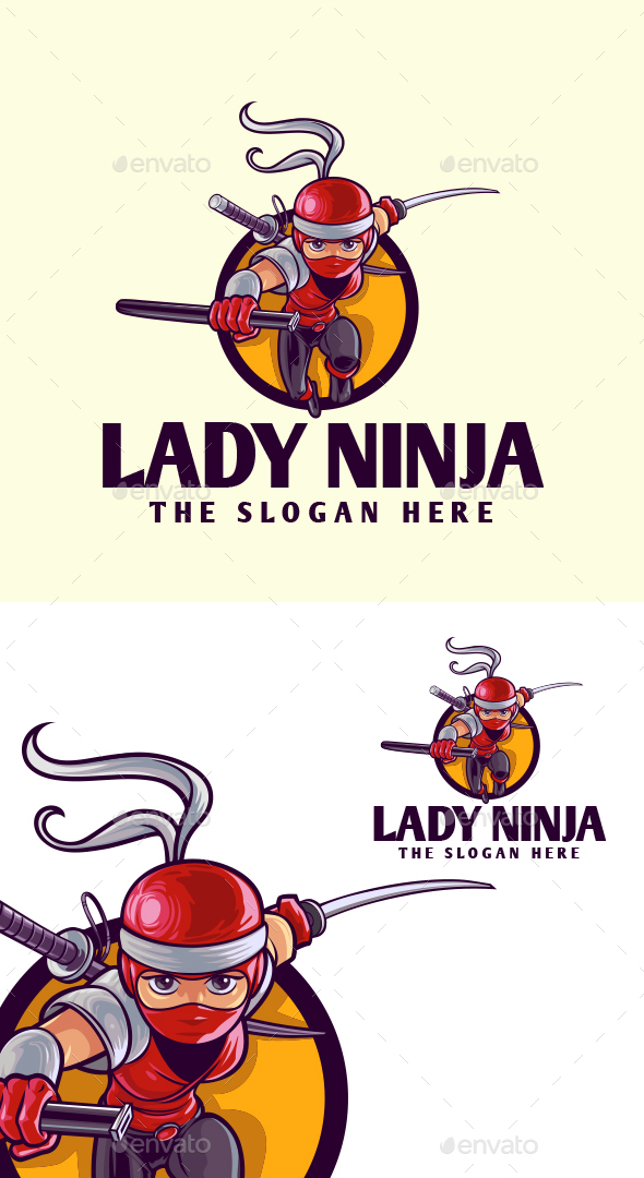 Cartoon Lady Ninja Character Mascot Logo