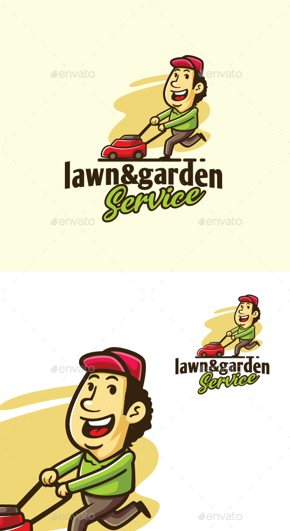 Cartoon Lawn Garden Service And Care Character Mascot Logo