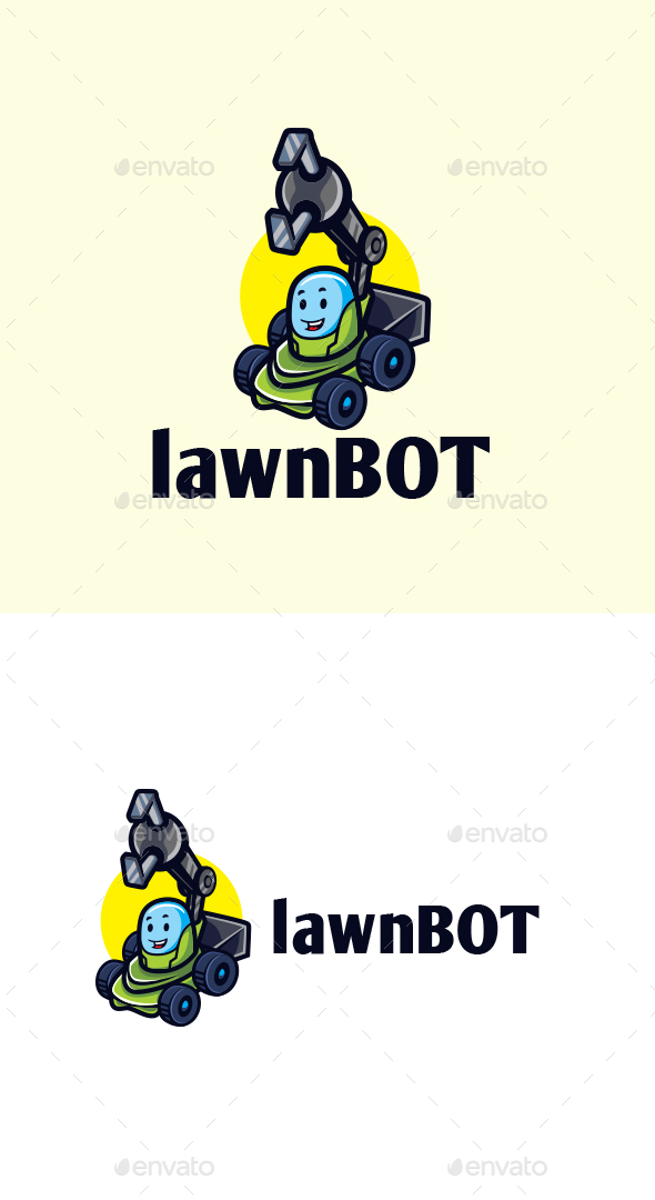 Cartoon Lawn Robot Character Mascot Logo