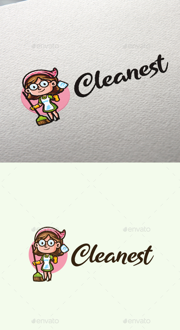 Cleanest - Cartoon Maid Character Mascot Logo
