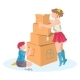 Brother and Sister Together Play Cardboard Castle - GraphicRiver Item for Sale