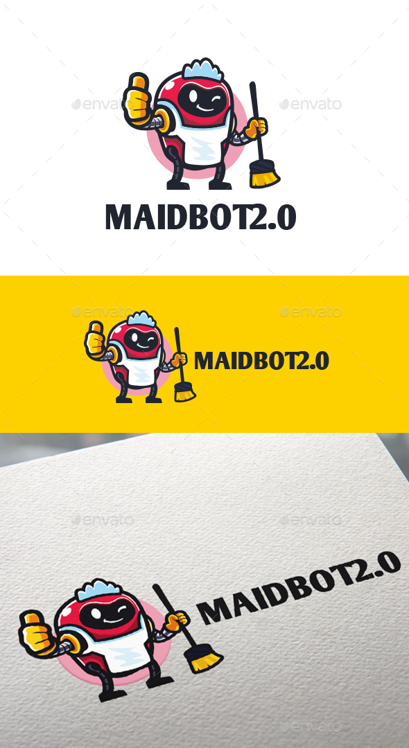 Maid Bot Cartoon Mascot Logo