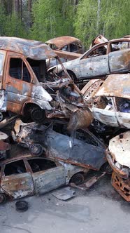 Vertical Video of Destroyed Cars in the City of Irpin Ukraine