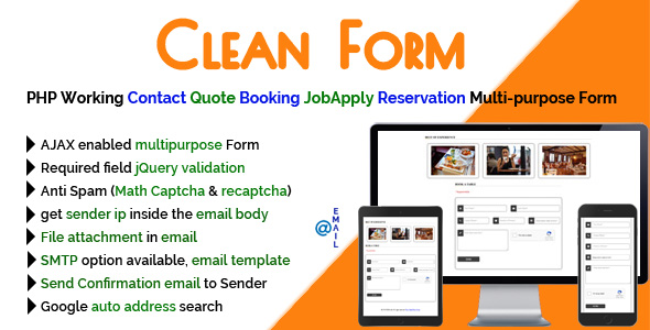 Clean Form - PHP Working Contact Quote Booking JobApply Reservation Multi-purpose Form