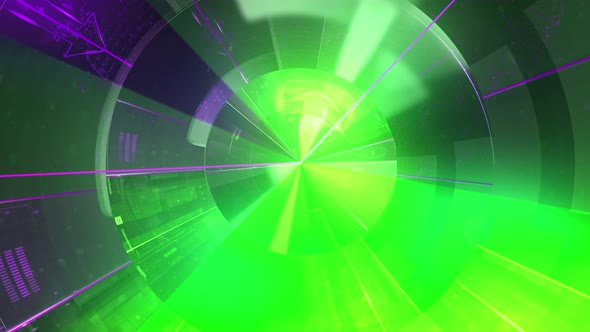 Animated abstract background in abstract futuristic radar with green - purple neon lights
