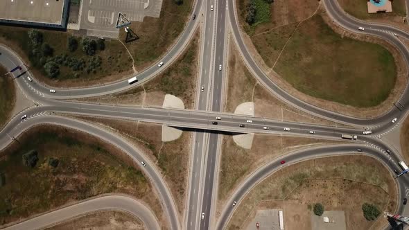 Aerial View of Transport Junction, Traffic Cross Road Junction Day