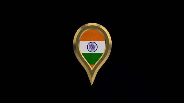 India Flag 3D Rotating Location Gold Pin Icon