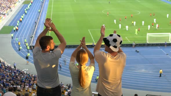 Soccer Fans Clapping Hands and Give High-Five, Celebrating Winning Goal, Slow-Mo