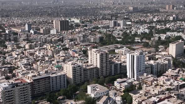 Aerial shot of Karachi city . Aerial footage of cityscape and landmarks of karachi city, aerial foot