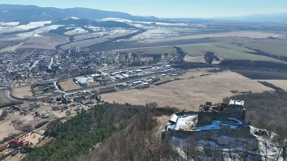 Aerial view of the castle in the village of Kapusany in Slovakia