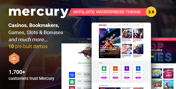 Mercury –  Gambling & Casino Affiliate WordPress Theme. News & Reviews