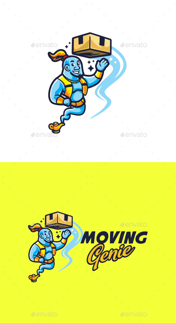 Cartoon Moving Genie Character Mascot Logo