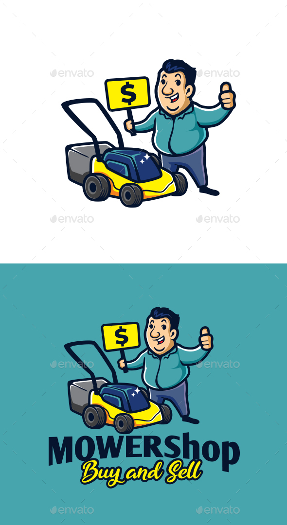Cartoon Mower Sales Man Mascot Logo