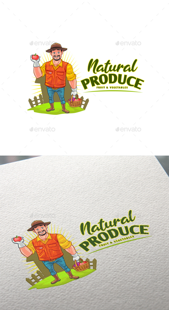 Cartoon Natural Produce - Farmer Mascot Logo