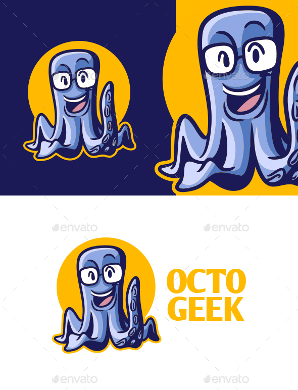 Cartoon Octopus Geek Character Mascot Logo