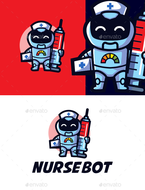 Cartoon Nurse Robot Mascot Logo