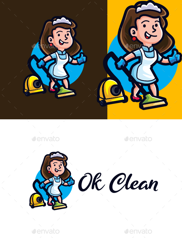 Ok Clean - Maid Character Mascot Logo