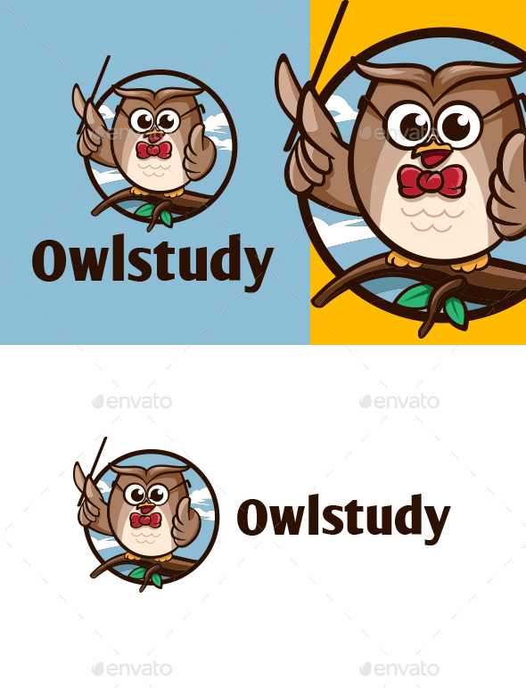 Cartoon Owl Study Character Mascot Logo