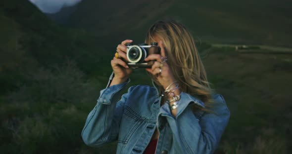 Young Woman with Vintage Camera