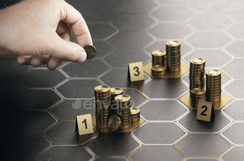 round with hexagonal golden shapes. Concept of angel investor and investing in startup companies. Composite image between a hand photography and a 3D background.