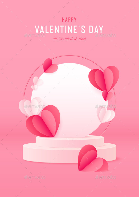 Happy Valentines Day Card with Podium Stage and