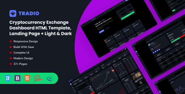 Tradio - Cryptocurrency Exchange Dashboard HTML Template + Landing page