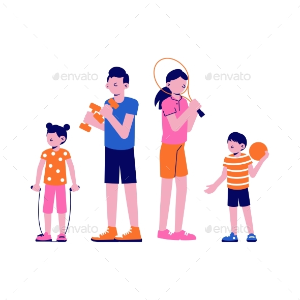 Flat Family Fitness Illustration