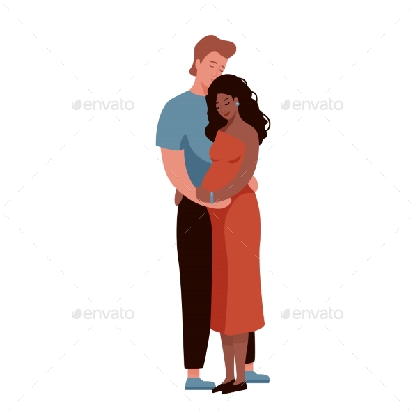 White Man Hugging and Kissing Pregnant Afro